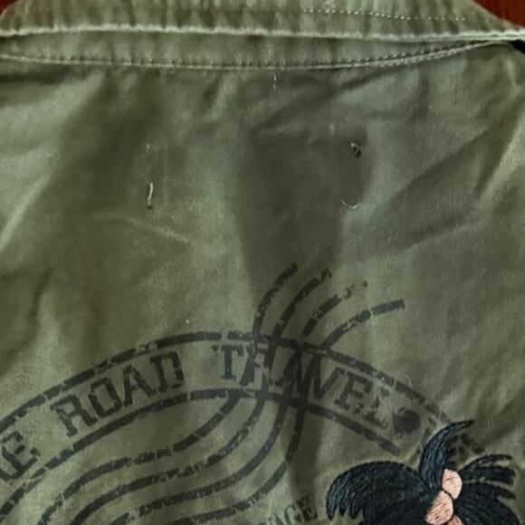 Zara Woman Green Embroidered Utility Jacket Tropical Patch Studded Oversized M - Picture 8 of 16